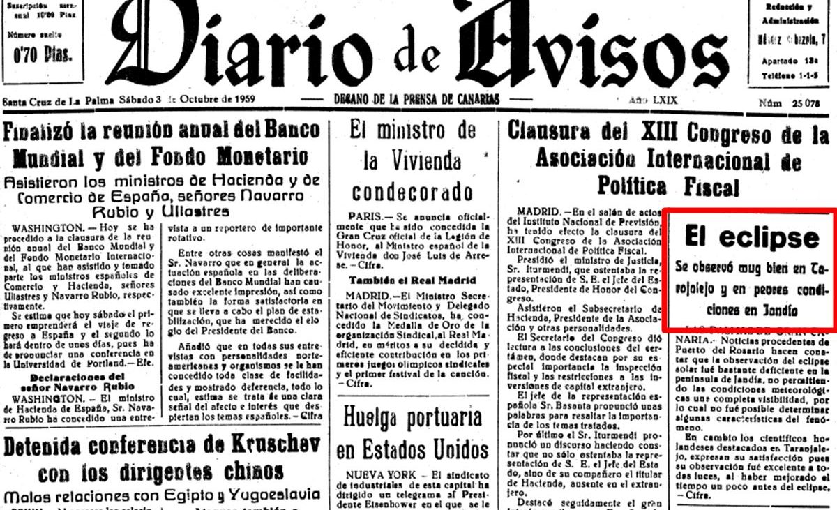 “La fin del mundo”: el eclipse de 1959 que dejó Canarias a oscuras y cambió las Islas – Diario de Avisos