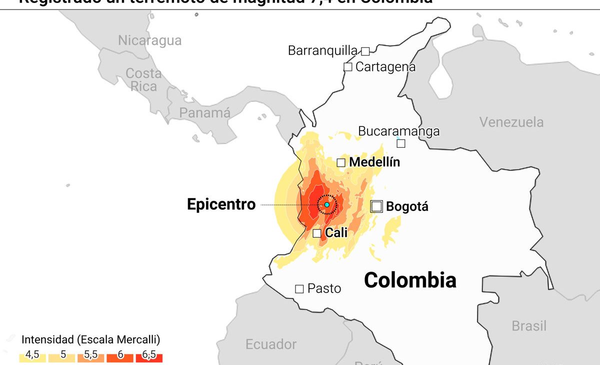 Mapas del terremoto en Colombia: dónde ha sido el epicentro y en qué lugares se ha sentido más